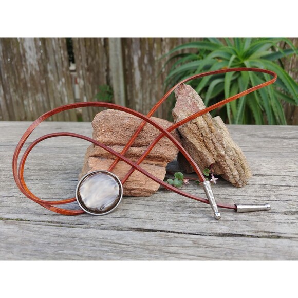 Handcrafted Faux Abalone Bolo Tie - Picture 4 of 10